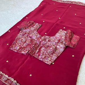 Beautiful Maroon silk sari